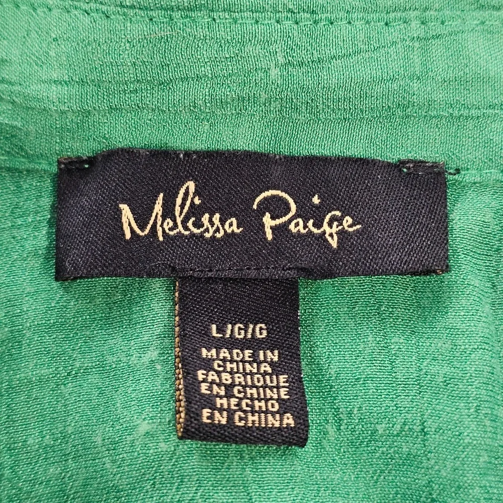 Melissa Paige Green Button Front Boyfriend Shirt Blouse Large Spring Minimalist - Picture 7 of 8